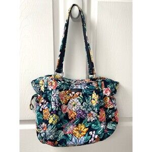 Vera Bradley Happy Blooms Cinch Purse Bag Navy Colorful Flowers Straps Pockets